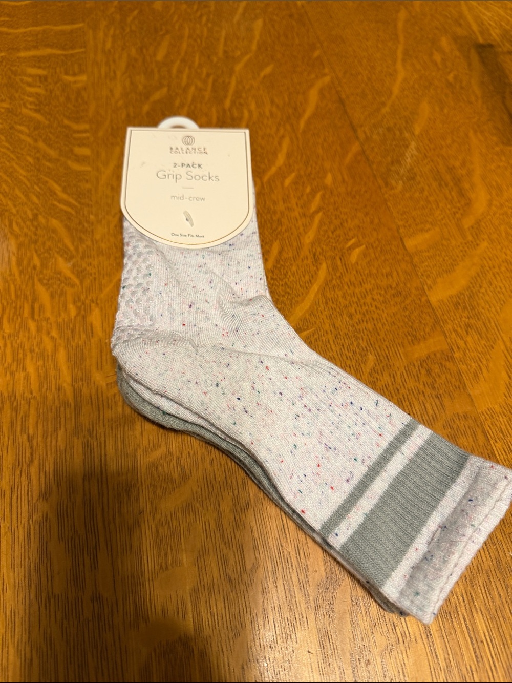 2-Pack Balance Collection Women’s Mid-Crew Grip Socks - Gray Speckle NEW